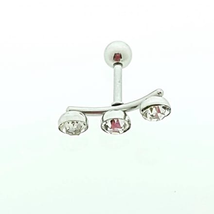 Helix piercing met 3 zirkonia's - Bar - piercing chirurgisch staal oor