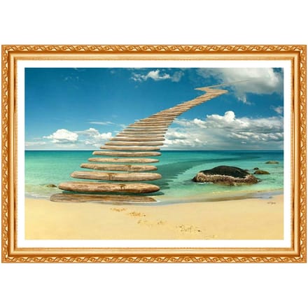 Broderie Point de Croix Motif Diamant 5D Motifs de Perles Escalier vers le Paradis Image de Strass 20X30CM blue