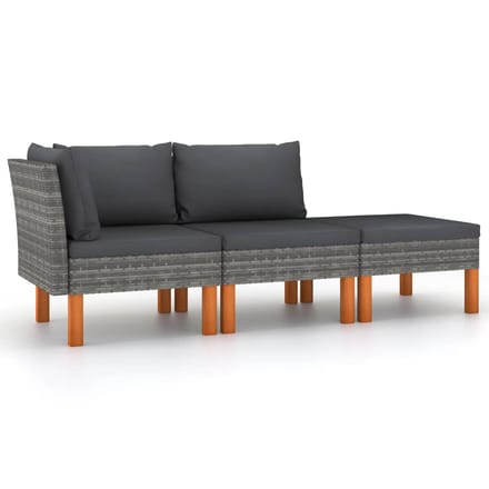 vidaXL - 3-delige - Loungeset - poly - rattan - en - massief - eucalyptushout