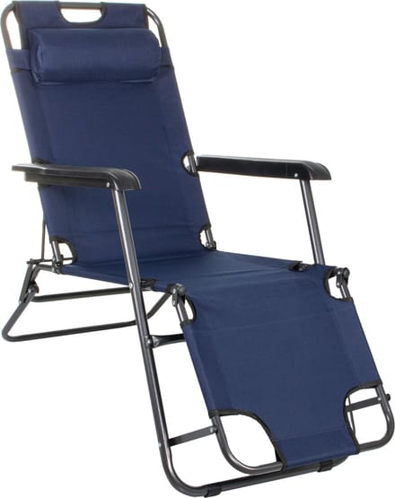 Springos Tuinstoel | Ligstoel | Ligbed | Verstelbaar | Inclusief Hoofdsteun | Marineblauw