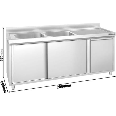 GGM Gastro Spülschrank PREMIUM - 2000x600mm - mit Abfallbehälter & 2 Becken links