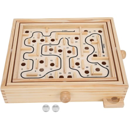 Plateau Labyrinthe en Bois Bille en Acier Équilibres Jeu de Plateau Labyrinthe Jouet d'Apprentissage Éducatif Cadeau beige