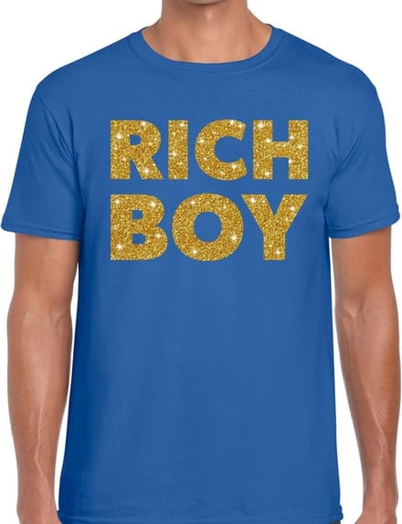 Rich boy goud glitter tekst t-shirt blauw voor heren M