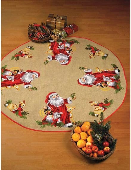 Borduurpakket kerstkleed kerstman met dieren Permin 45-3255