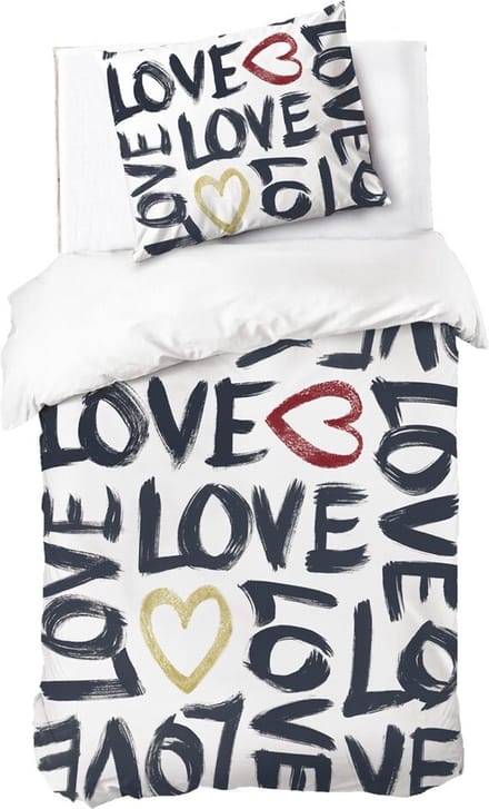 Dindi Home Dekbedovertrek Coloured Love - 140x220 - 100% katoen - Wit