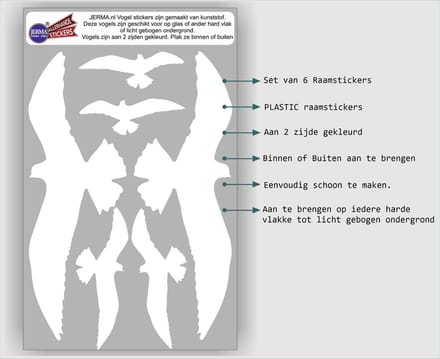 Jerma - Vogelbescherming - Raam - Stickers - set 6 st - Wit - in 3 afmetingen - Zelfklevend - Folie
