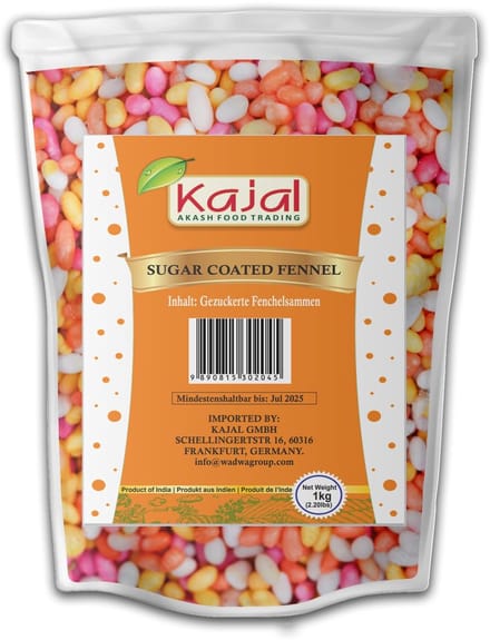 Venkelzaad Suiker Gecoat Gekonfijte Venkel Hetzelfde van Indiaas Restaurant 1kg met Kajal Sticker