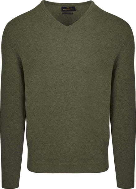 Steppin' Out Pullover V-hals Merinowol Olijfgroen - Maat S - Heren - Pullovers