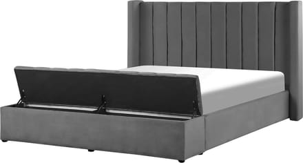 NOYERS - Bed met opbergruimte - Grijs - 140 x 200 cm - Fluweel