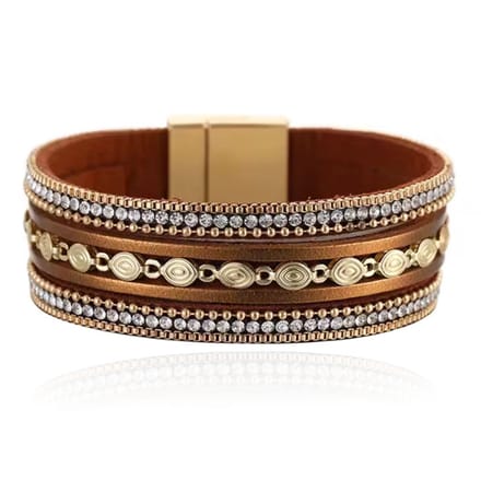 DEJA Brede Armband goudkleurig met ovale schakels in cognac