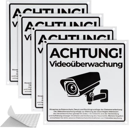 4x Videobewaking Bord Aluminium 15x15 cm | Camerabewaking Melding met AVG/DSGVO Info