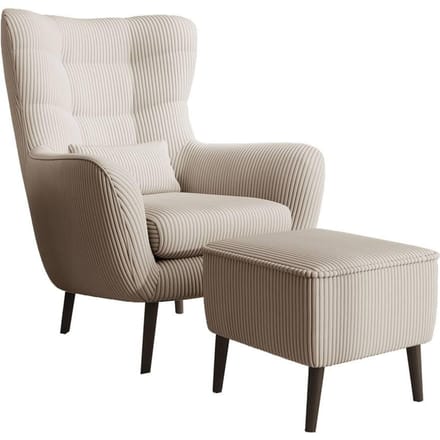 Fauteuil met hocker Verdiro ribstof | NADUVI Collection