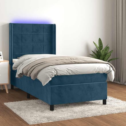 vidaXL - Boxspring - met - matras - en - LED - fluweel - donkerblauw - 90x200 - cm