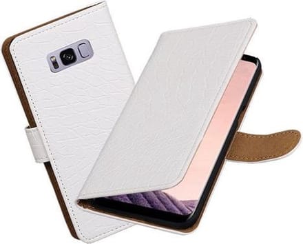 BestCases.nl Samsung Galaxy S8+ Plus Krokodil booktype hoesje Wit