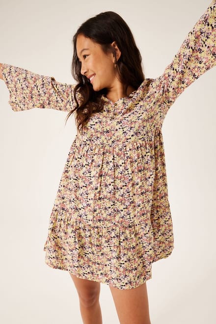 GARCIA Meisjes Print Jurk Geel Lange mouw