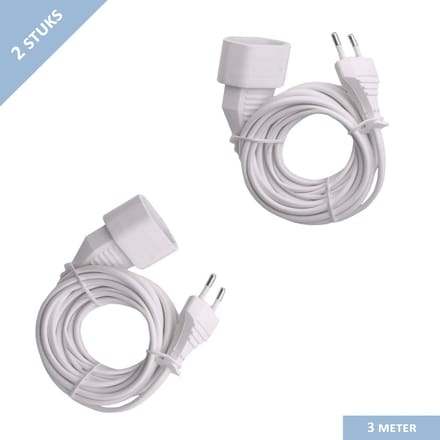 Q-link euro verlengsnoer - 3 meter - 2 x 0.75 mm² - Maximaal 800 watt - Wit - 2 STUKS
