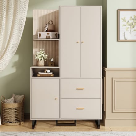Sweiko Kledingkast - Compact - Halmeubel - 2 lades - Gewatteerde voorkant - Beige