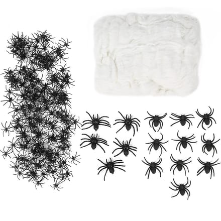 200g Halloween Spinnenwebben Stretch Spinnenwebben met 215 Plastic Spinnen voor Halloween Spookhuis white