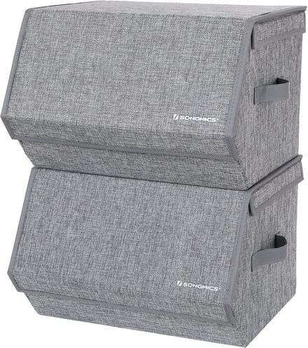 SONGMICS - Opbergbox - Opbergdoos - Set van 2 - Opvouwbare Stapelbare - Magnetisch Deksel