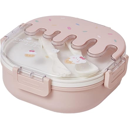 Bento Lunchbox voor Kinderen Volwassenen 3 Compartimenten Plastic Leuke IJs Lunch Snack Containers met Pink white