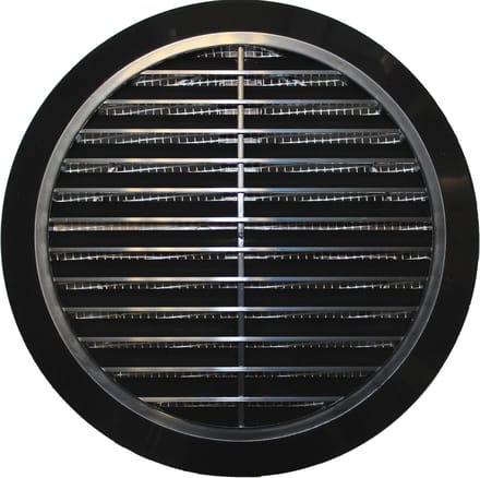 Ventilatierooster Rond 100-150 mm met Insectennet - Zwart Kunststof