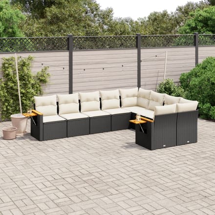 vidaXL - 9-delige - Loungeset - met - kussens - poly - rattan - zwart
