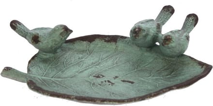 Schaaltje blad/3 vogeltjes turq. 14,5x4x9,5cm