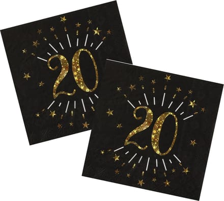 Verjaardag feest servetten leeftijd - 50x - 20 jaar - goud - 33 x 33 cm