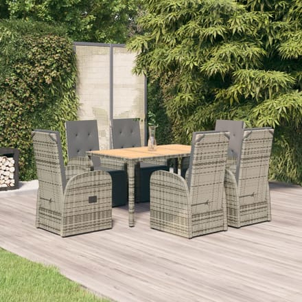 vidaXL - 7-delige - Tuinset - met - kussens - poly - rattan - grijs