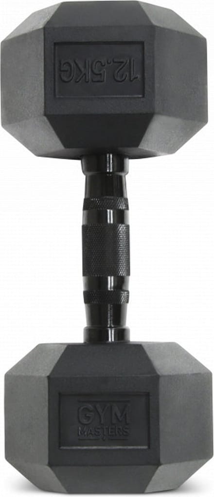 Gym Masters Dumbbell 12,5 kg – Hexagon Rubber Dumbbell – Zwart