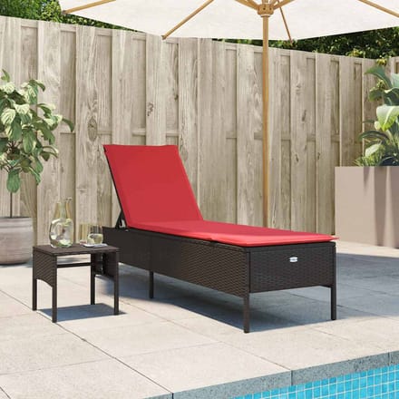 vidaXL - Ligstoel - met - tafel - en - kussen, - bruin - polyrotan