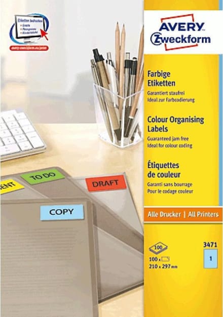 Etiket avery 3471 210x297mm a4 blauw 100st | 5 stuks
