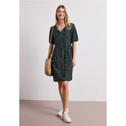 Knielange jurk met gespleten hals en print