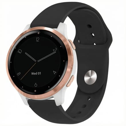 Siliconen Sport bandje - Universeel 18 mm aansluiting - Geschikt voor o.a. Garmin Venu 3S / 2S, Forerunner 265S / 255S, Vivoactive 4S, Huawei Watch GT 4 41 mm, Fossil Gen 6 42 mm - Zwart