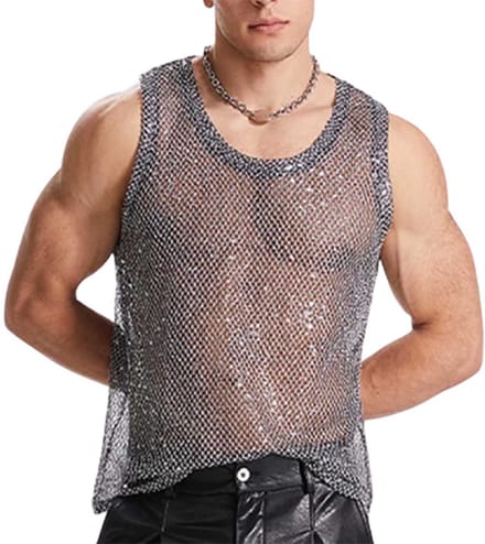 Erotiek tank top heren - Glitter and glamour - Hemd - Mesh - Visnet