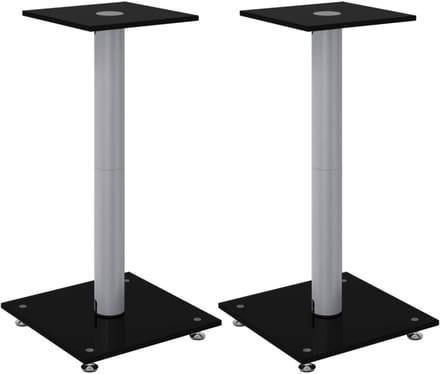 Set van 2 Speaker Stands met Glazen Plaat en Zilverkleurige Pilaar