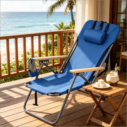 Loungestoel - Opvouwbare tuinstoel - Verstelbaar in 4 posities - Blauw