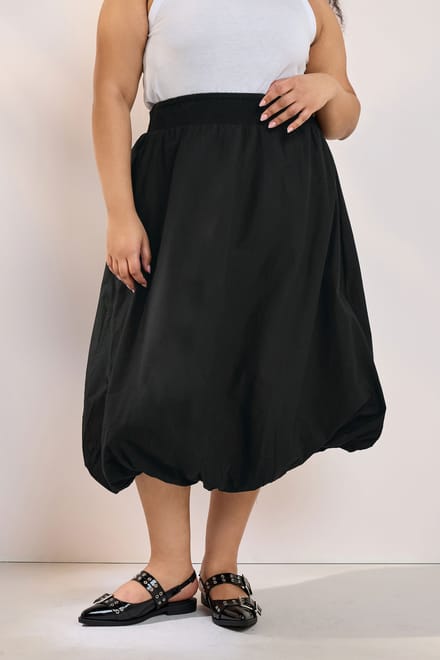 Yours Midaxi Rok Van Katoen Met Elastische Zoom In Zwart Size 46