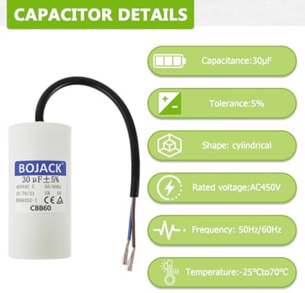Condensatorstarter Elektromotor 30uF 450V met Draad 50/60Hz