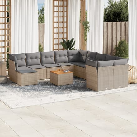 vidaXL - 12-delige - Loungeset - met - kussens - poly - rattan - beige