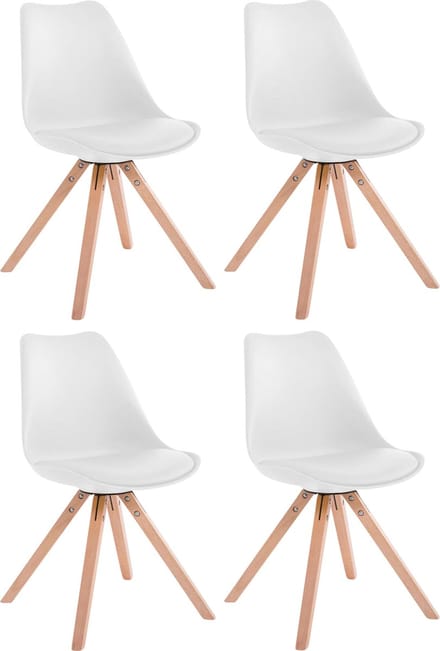CLP Toulouse Set van 4 stoelen - Vierkant - Kunstleer wit natura
