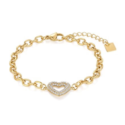 Twice As Nice Armband in goudkleurig edelstaal, hart, steentjes 16cm+3cm