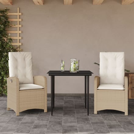 vidaXL - 3-delige - Tuinset - met - kussens - poly - rattan - beige