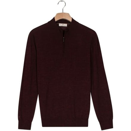 Thomas Maine Trui Half Zip Single Knit Merino Wool Bordeaux / male
