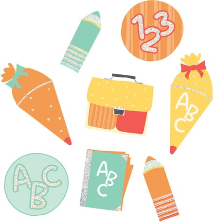 Decoratie mix 'Eerste schooldag', met glittereffect, 60 stuks