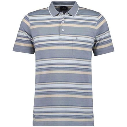 Ragman Polo Soft Knit Multi Stripe Silver Grey-Beige / male