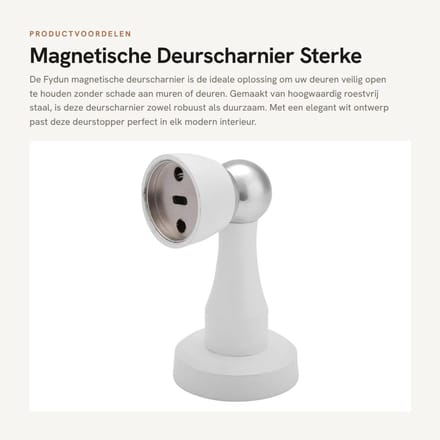 Dailygoods- Deurstoppers - Magnetische Deurstopper - Roestvrij Stalen Beugel - Voorkomt Dichtslaan - 4.7 x 8.5 cm - Wit - Deurbuffer