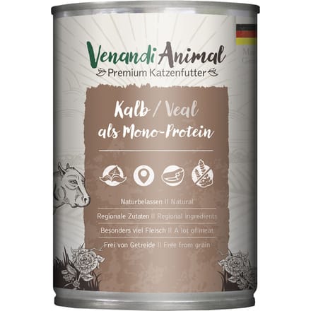 6x400g Venandi Animal Monoprotein Kalf kattenvoer nat