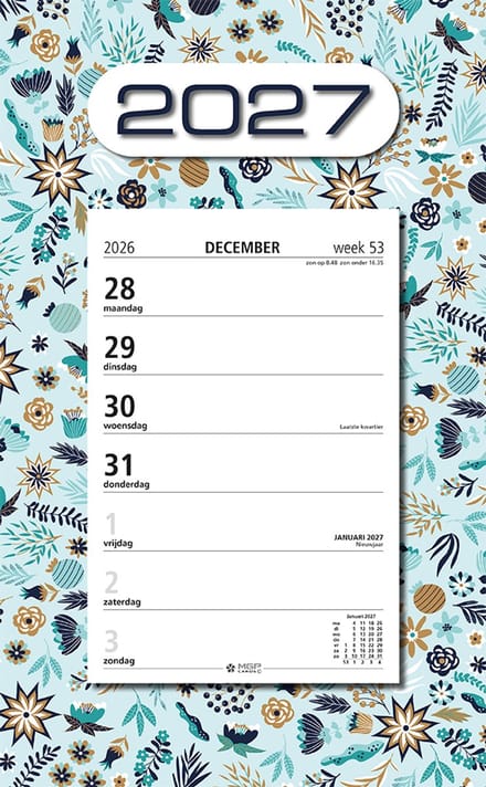 MGPcards - Week Scheurkalender 2027 - Week begint op maandag - 21 x 34 cm - Blauw - Bloemen