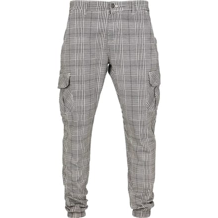 Urban Classics - AOP Glencheck Cargobroek - M - Wit/Zwart